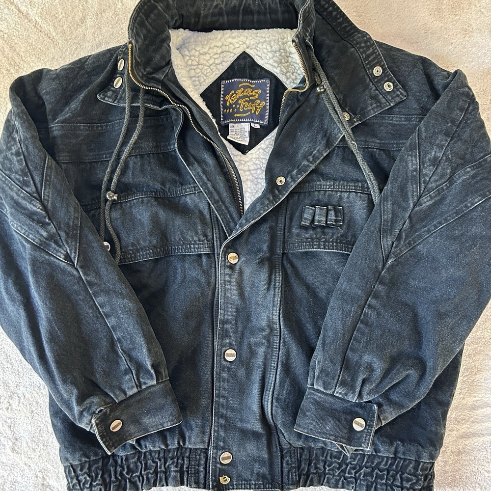 Vintage 90s Texas Tuff Mens Large Denim Jean Trucker Sherpa Lined Western Rodeo